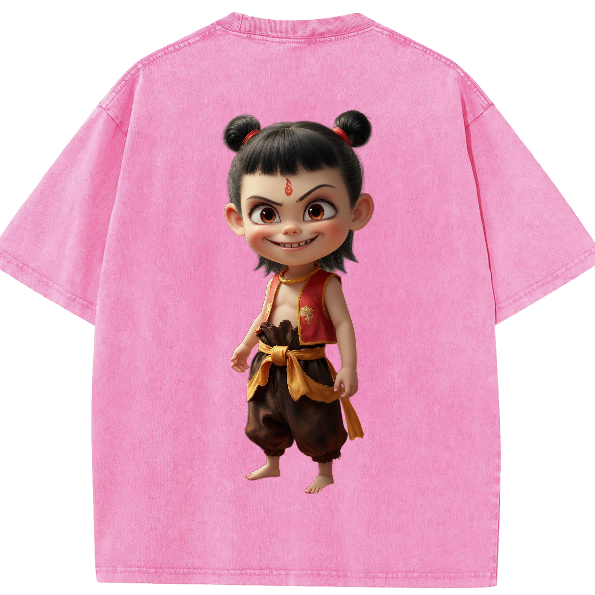 （画像用） Ne Zha 2 ナタ 魔童の大暴れ 綿100% ヴィンテージ風 半袖Tシャツ（背面プリント）